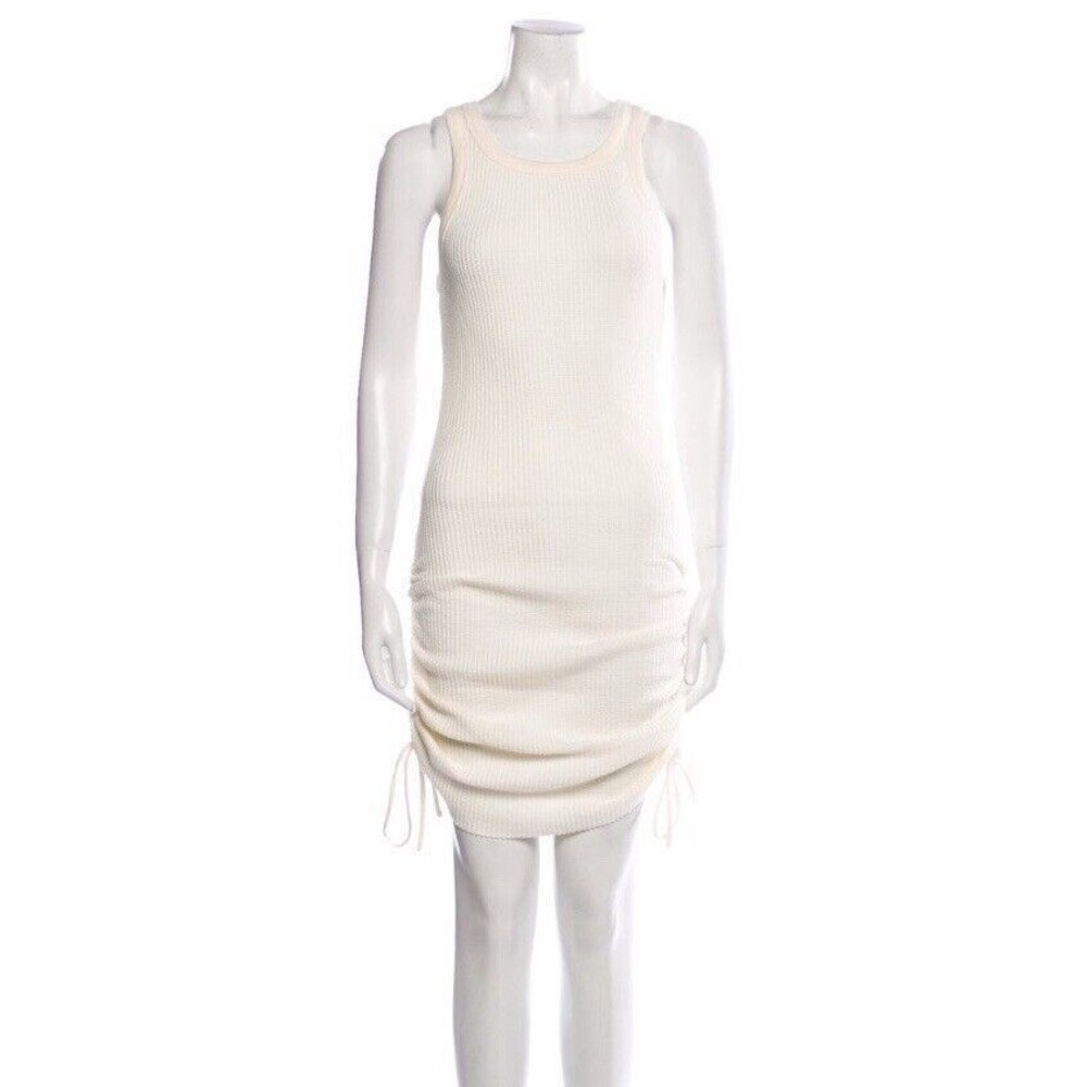 THE RANGE Jumbo Stark Waffle Knit Ruched Sides Cream Sleeveless Dress Size L NWT